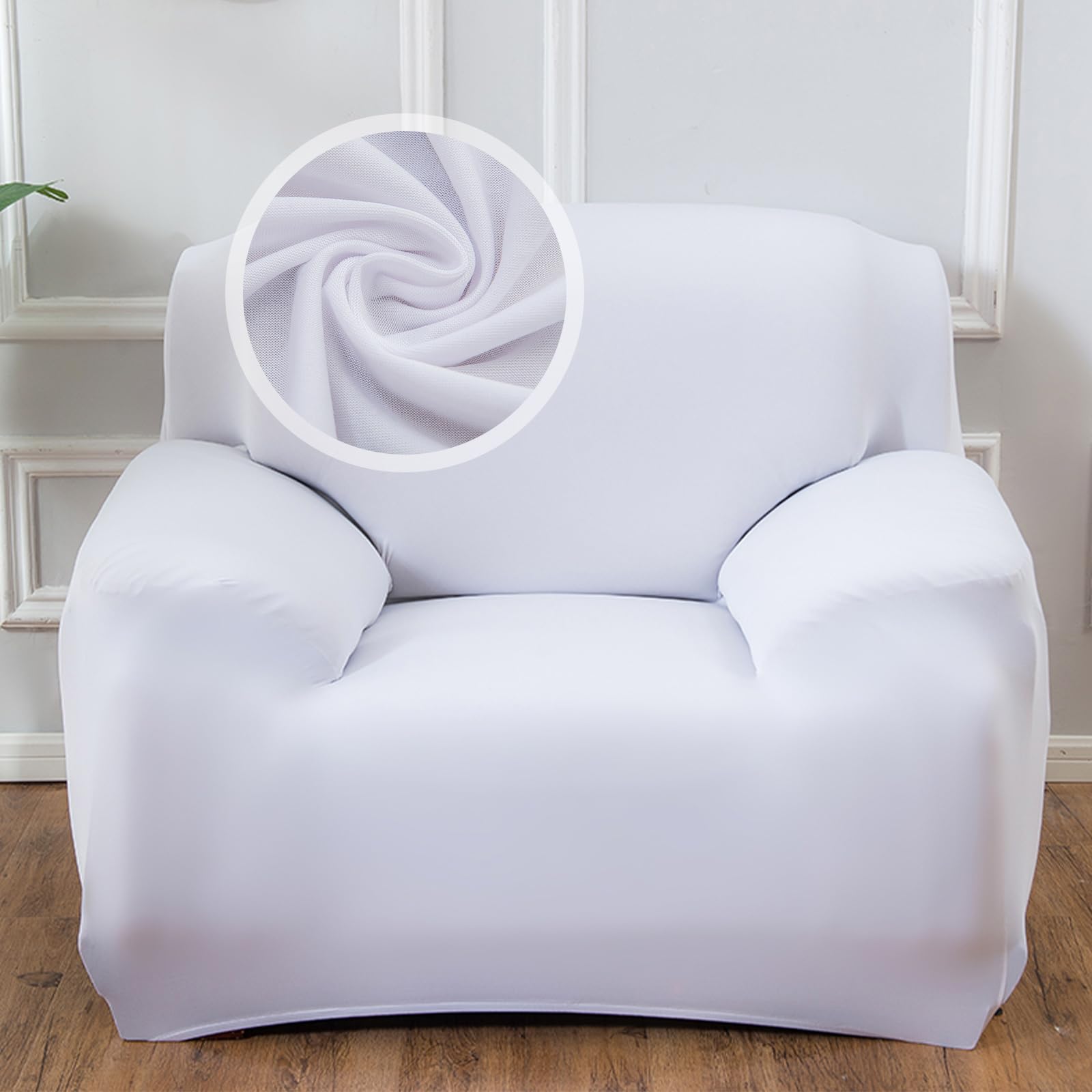 VanderHOME 1-Piece High Stretch Sofa Cover Stylish Solid Colour Couch Covers for Dogs Pets Cats Universal Non Slip Sofa Slipcover for Living Room Furniture Protector (1 Seater, White)