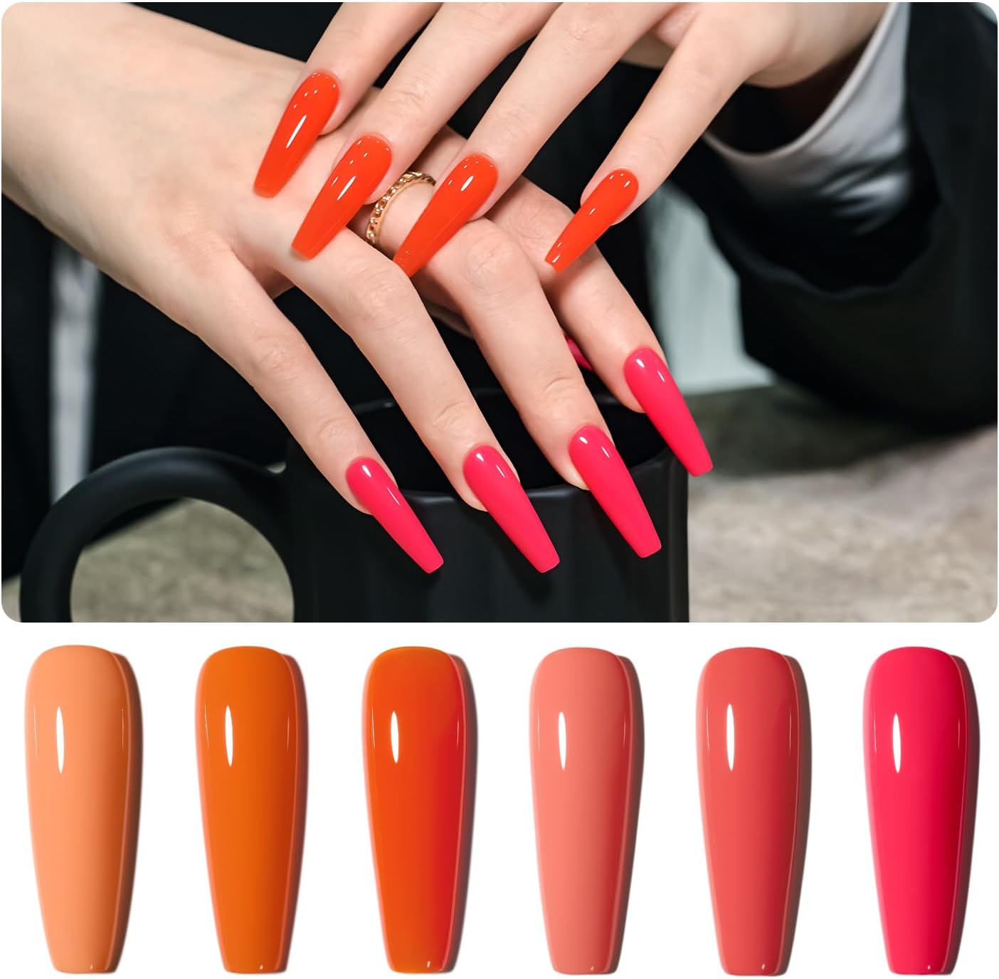 GAOY Pink Red Neon Orange Coral Gel Nail Polish Kit for Salon Gel Manicure and Nail Art DIY at Home