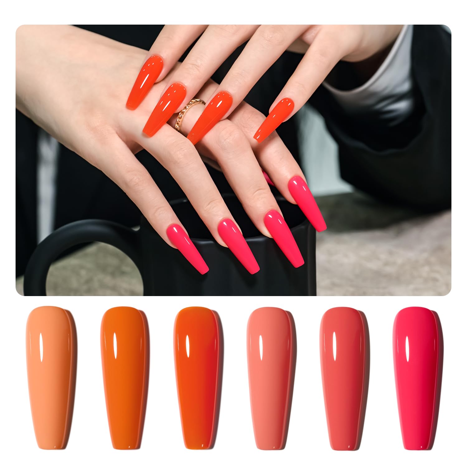GAOY Pink Red Neon Orange Coral Gel Nail Polish Kit for Salon Gel Manicure and Nail Art DIY at Home