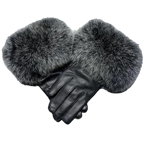 Tdvcpmkk Women's Gloves Winter Thickened Warm Fluffy Lining Touch Screen Texting Warm Windproof Gloves Driving Running Gloves - L - Black-black frost