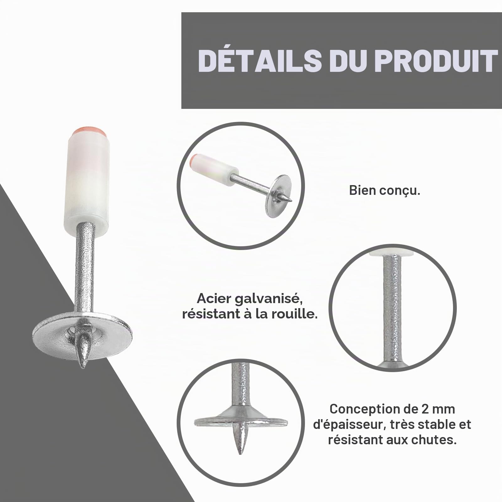 400 Clous Professionnels pour Pistolet à Ongles Manuel - 32mm x 7.3mm avec Rondelle 16mm en Acier Robuste - Idéal pour Fixations Durables sur Ciment, Bois et Métal