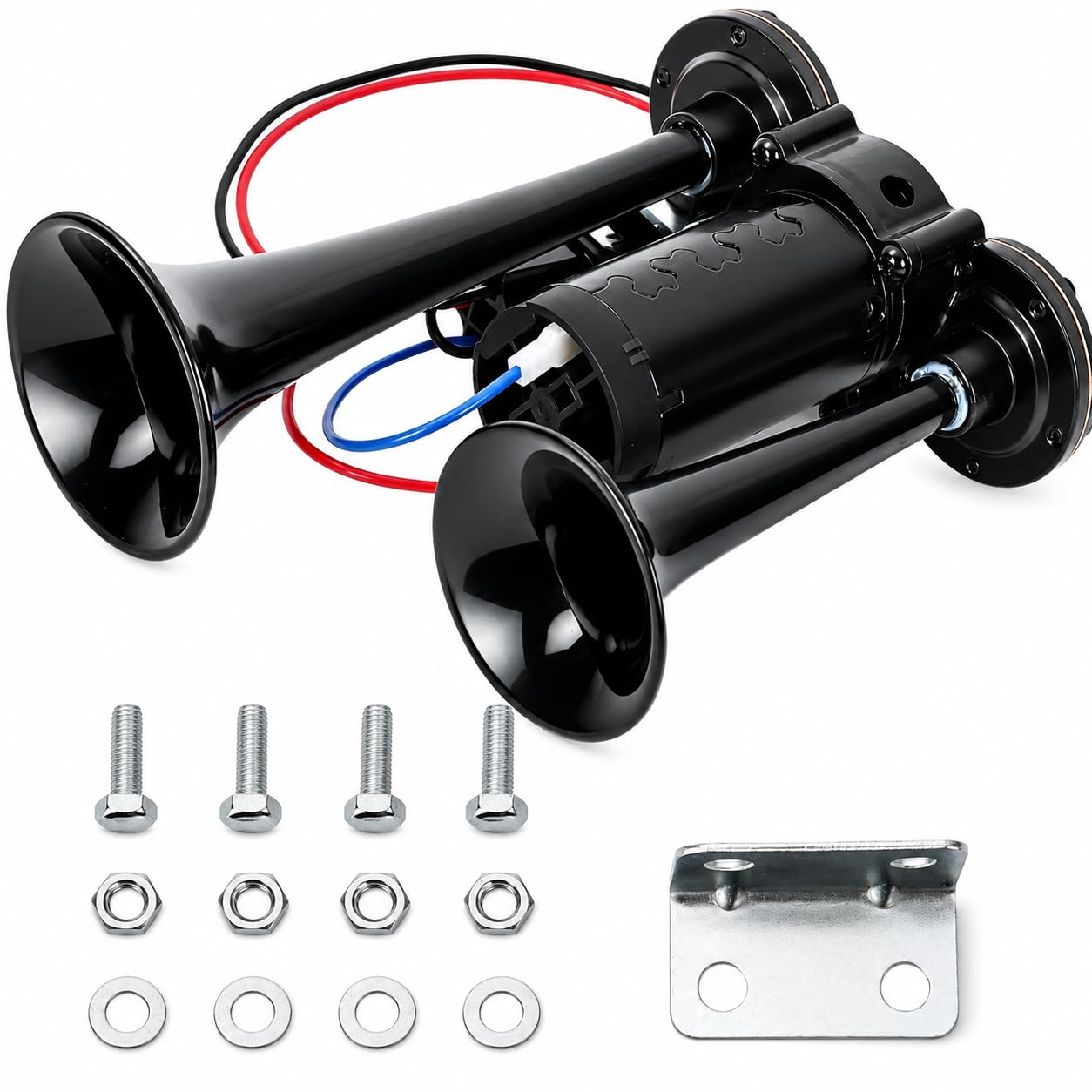 600DB Super Loud Dual Electric Air Horns Kit for Vehicles - With Compressor, Applicable for Cars, SUVs, Trucks, Boats (Black)