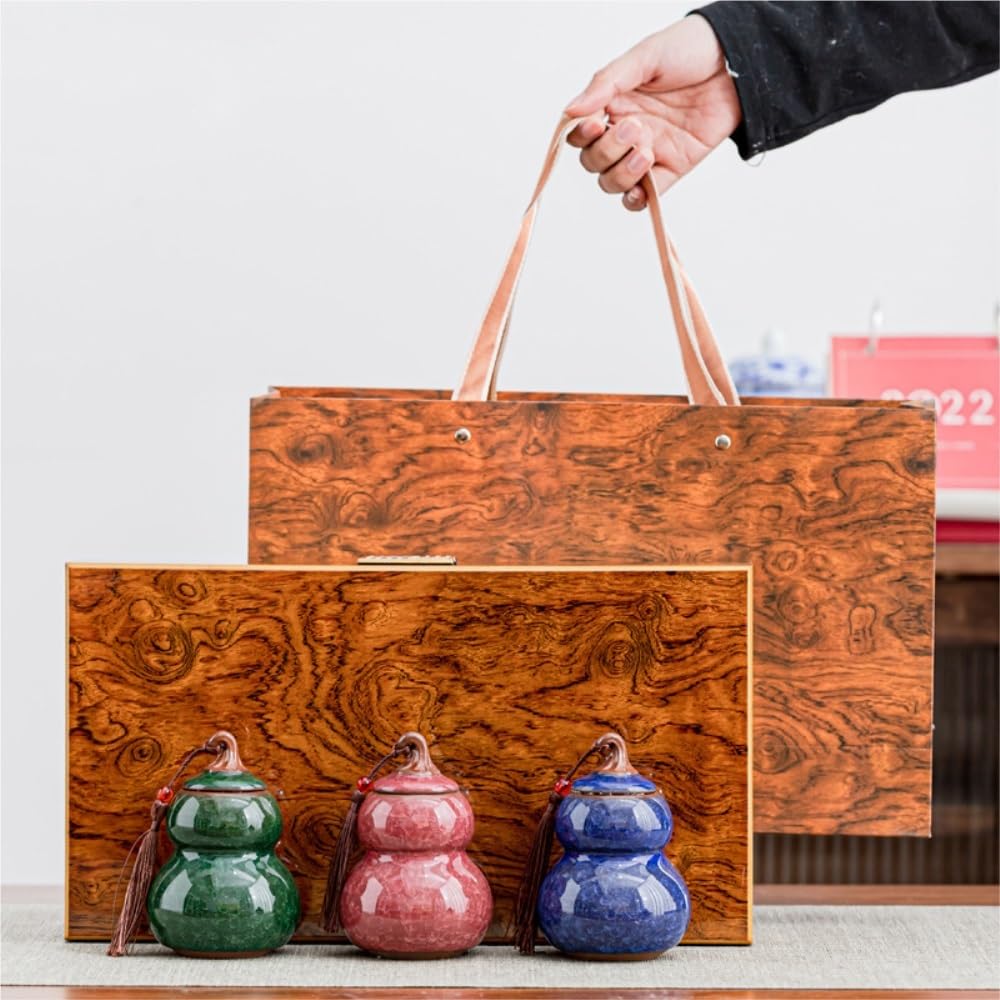 XYNSNDB Pojemnik na herbatę ceramiczny luzem pojemnik do przechowywania herbaty słoik mały szczelnie zamknięty słoik pusty słoik Retro zestaw do herbaty trzy słoiki zestaw upominkowy puszka na herbatę