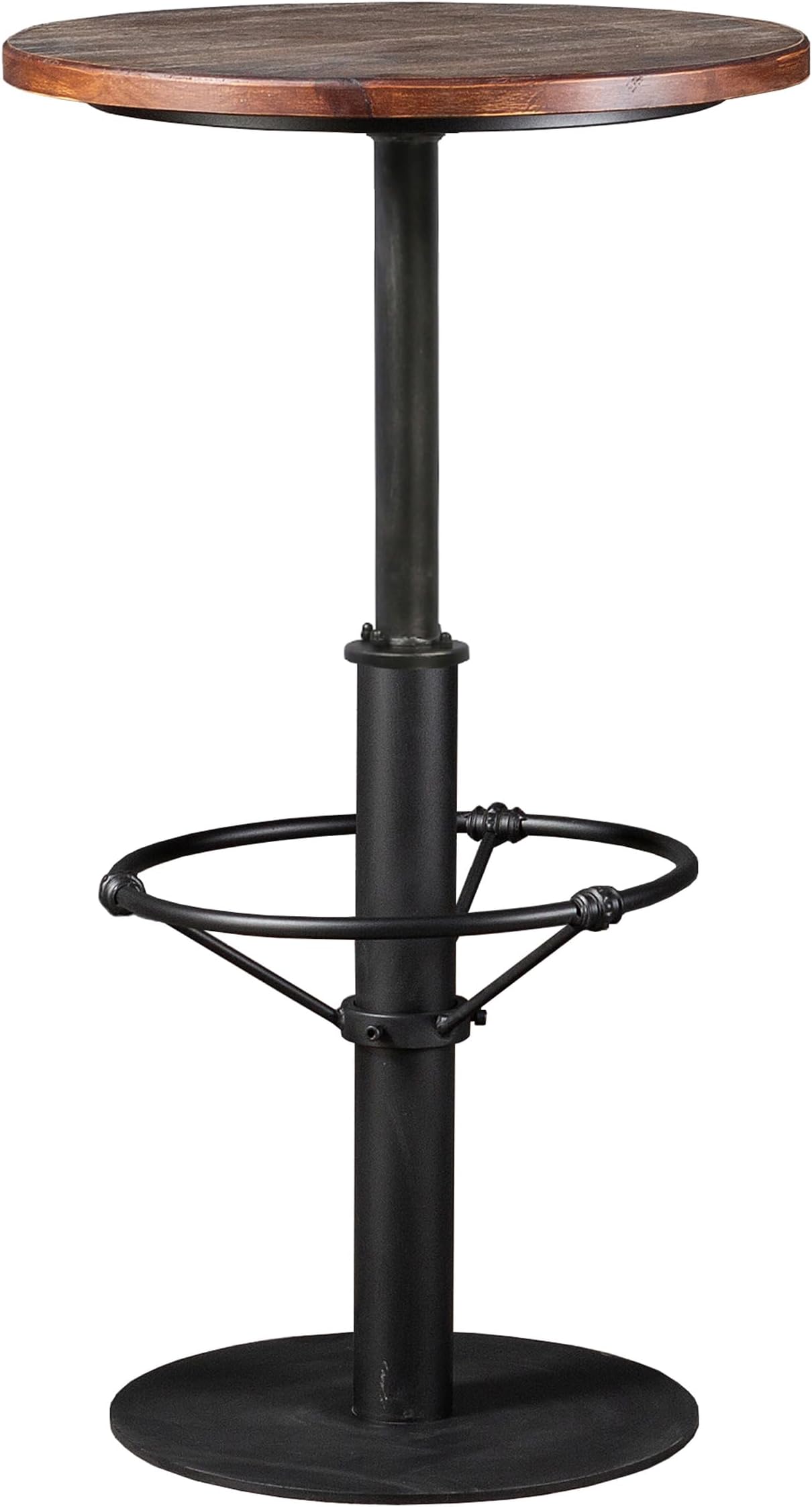 42" Tall Rustic Industrial Bar Table 19.68" Dia Round Wooden Top Metal Frame Height Fixed Standing Pub Dining Room Bistro Cocktail Table, Black & Brown
