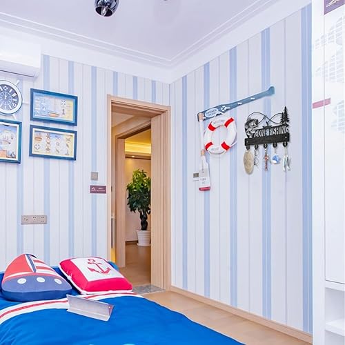 Miniatura 5 de MAYJOYDIY Perchero de madera para pescado, 5 ganchos de aleación, montado en la pared, 11.8 x 8 pulgadas, tema de pesca, estilo Art Deco, pasillo,