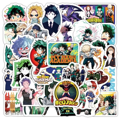 50pcs My Hero Academia Stickers for Kids, Cool Waterproof Vinyl Decal for Teen Adult Boy Laptop, Travel Case, Phone, Bike, Water Bottle, Guitar, Computer, Skateboard (MHA)
