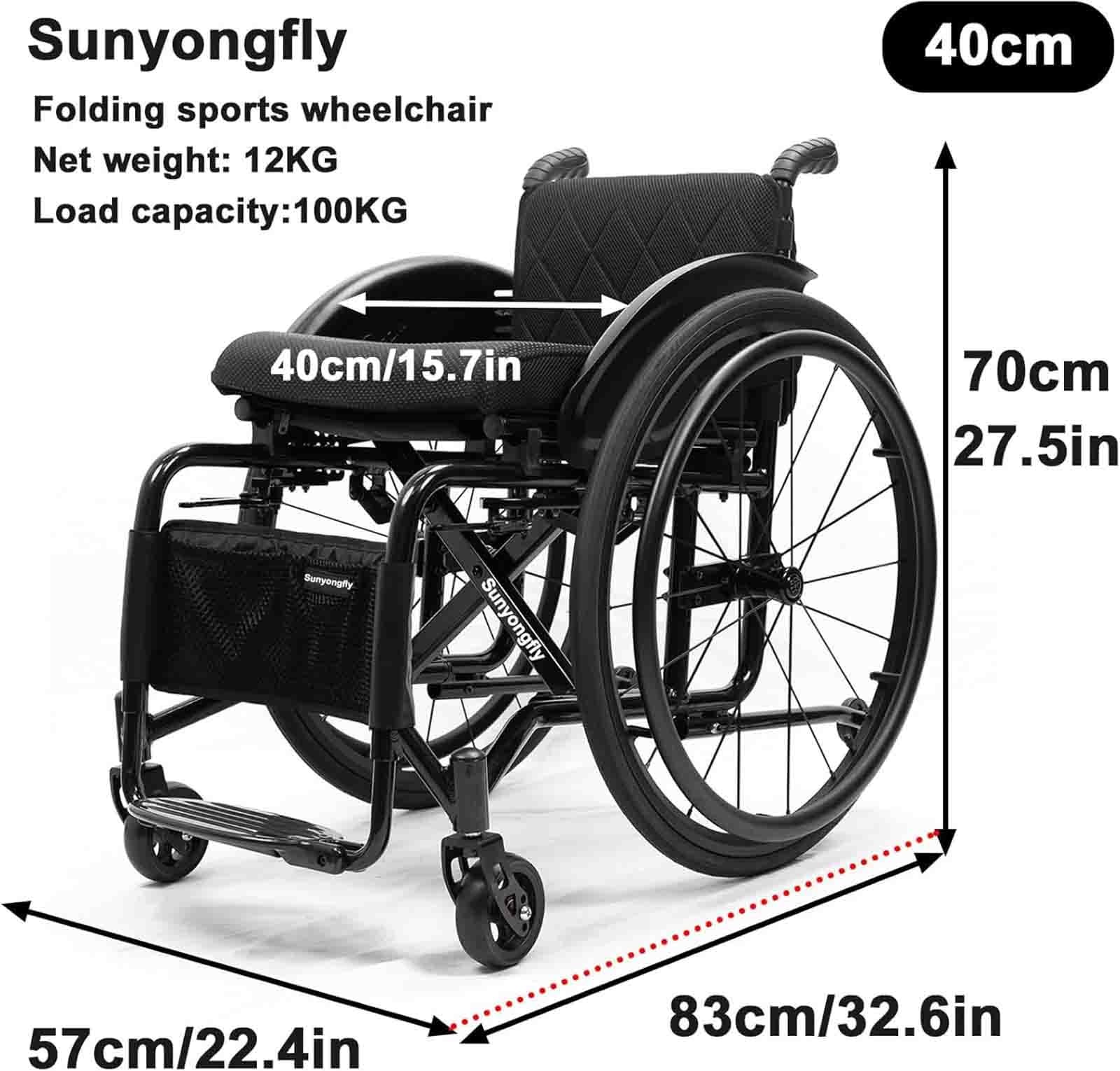 Sillas de ruedas deportivas, Silla de ruedas plegable para traslado,Silla de Ruedas Autopropulsable para Adultos,Para personas con movilidad reducida, discapacitados y ancianos(Black)