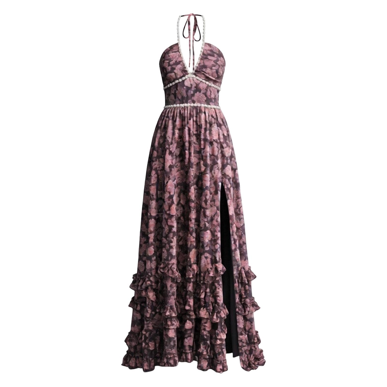 Vestidos Verano Mujer Largos,Elegante Vestido Estampado Floral para Playa Estilo Casual Verano Hombros Descubiertos Abertura y Falda diseño Femenino Ligero con Cintura Ajustable