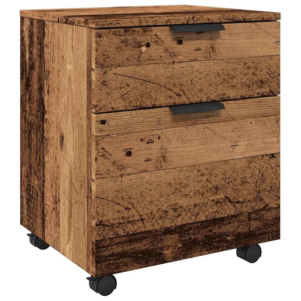 Brokky 856949 Schedario con Ruote Legno Antico 45x38x54 cm Legno Multistrato Cassettiera,Mobiletto da Ufficio con Serratura,Regolabile per Cartelle Sospese,Superficie Testurizzata,per Ufficio,Studio