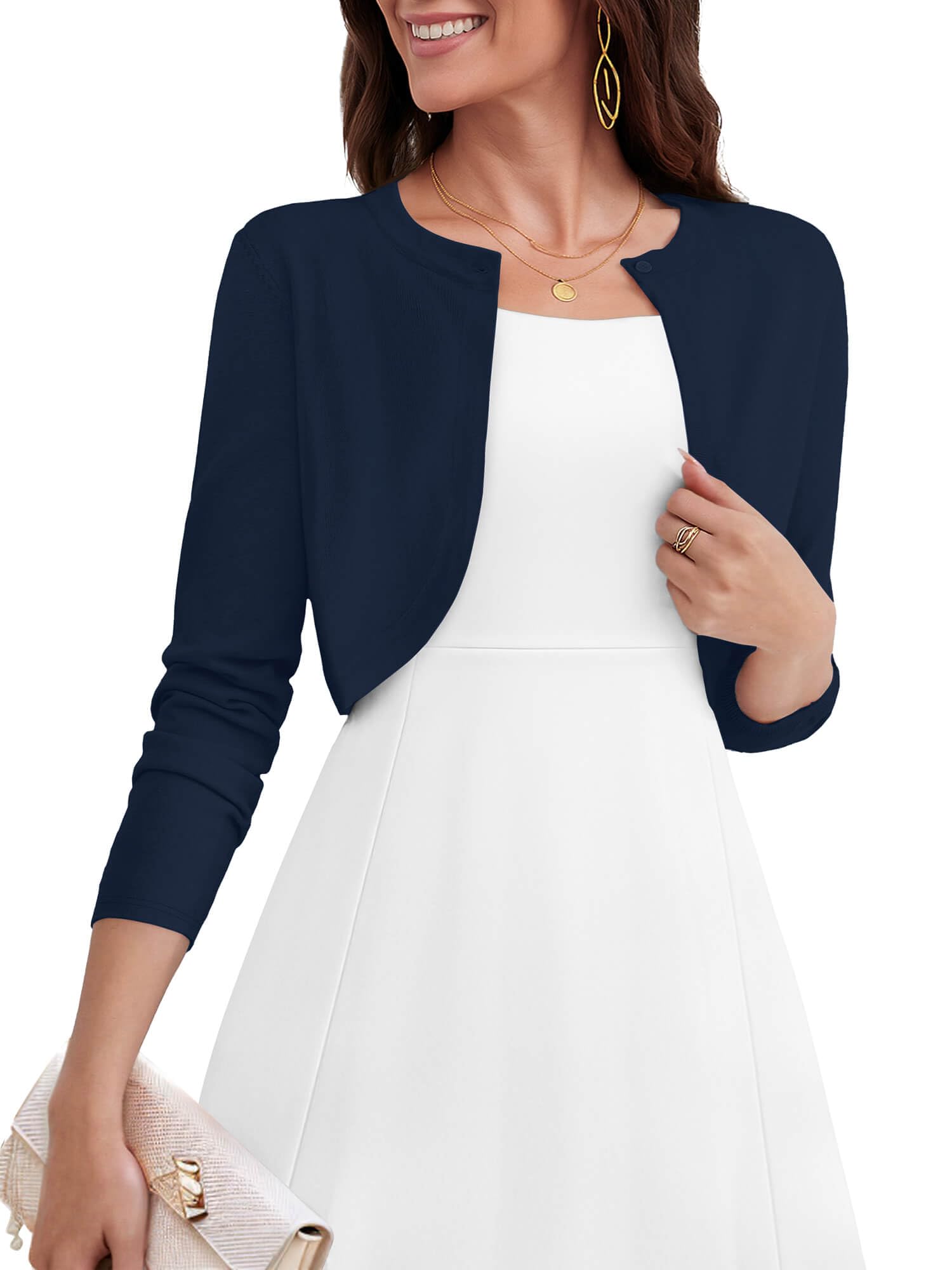 Womens Thin Shrugs Sweater Long Sleeve Lightweight Cropped Tops Open Front Cardigan for Dress