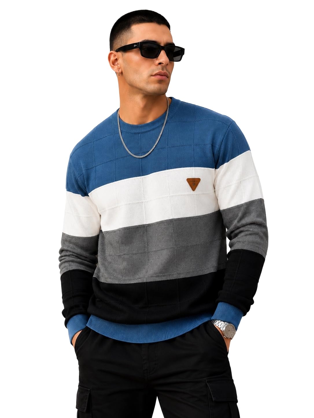 wear lusso Men's Color Block Sweater | Full Sleeve Round Neck Knitted Pullover | Soft & Warm Winter Casual Sweater-picture-42