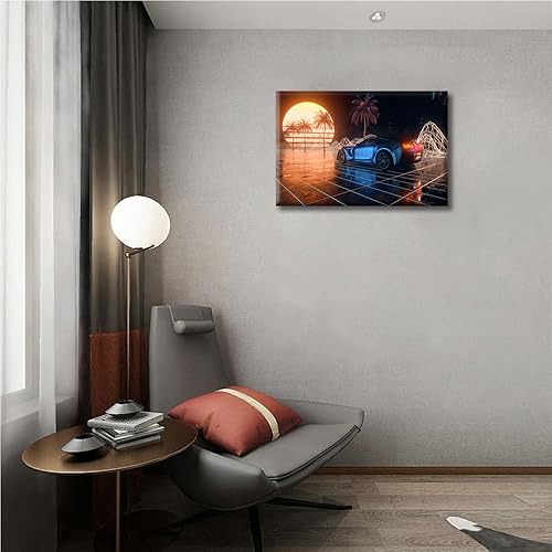 Miniatura 4 de Cyberpunk City Through Neon - Cuadro abstracto para decoración de pared, 1 panel, fondo retro de los años 80, decoración de pared para dormitorio,