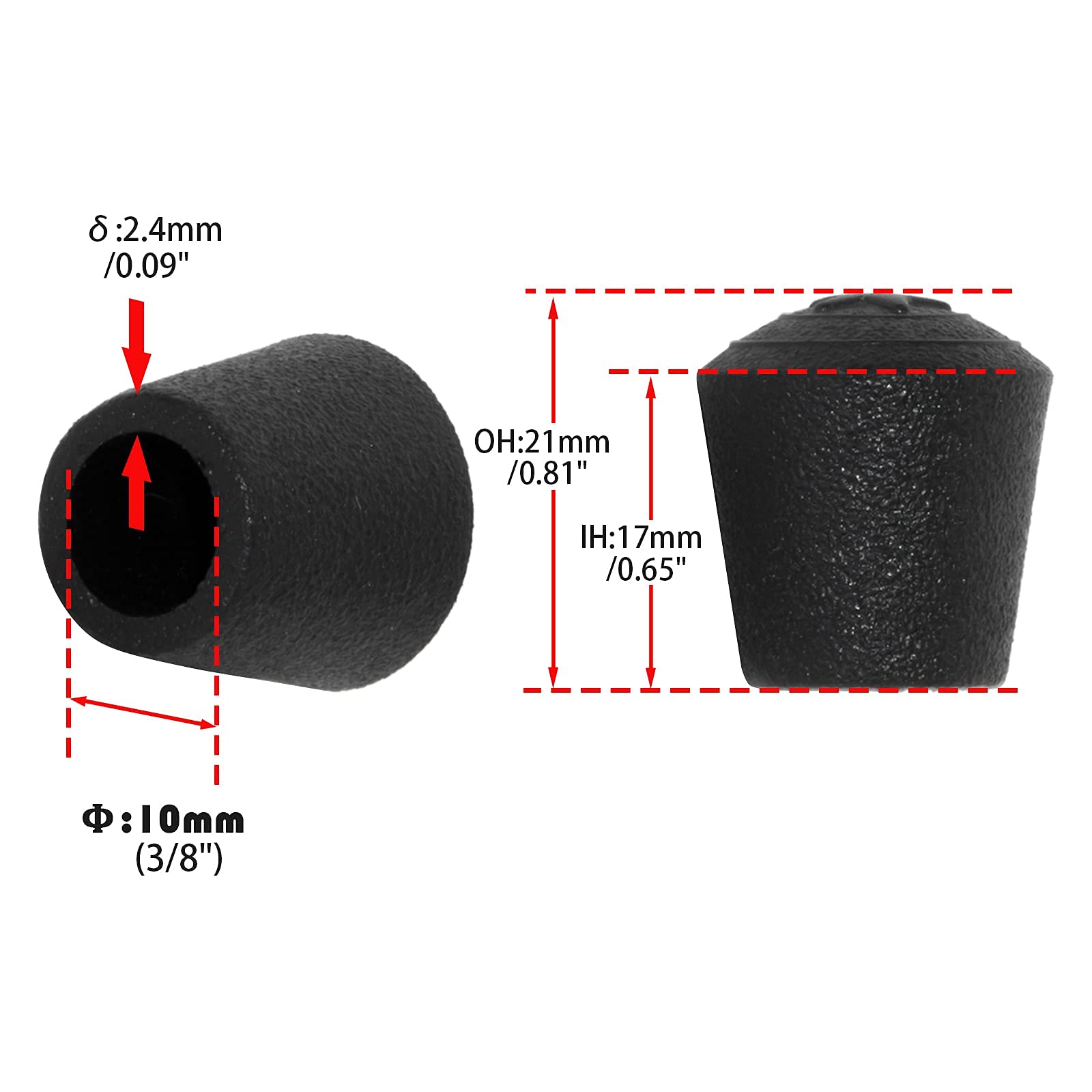 Tappi rotondi in gomma sintetica da 10 mm, confezione da 8 pezzi, antigraffio, antiscivolo, per mobili per casa e ufficio, protezioni per pavimenti durevoli in nero.