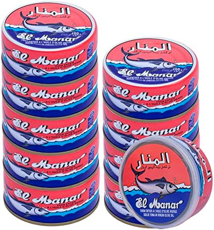 Solid Tuna in Virgin Olive Oil - Canned Tuna Fish in Cold Pressed Tunisian Olive Oil from El Manar - 10-Pack of 160g Cans