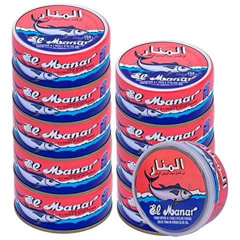 Solid Tuna in Virgin Olive Oil - Canned Tuna Fish in Cold Pressed Tunisian Olive Oil from El Manar - 10-Pack of 160g Cans Cover