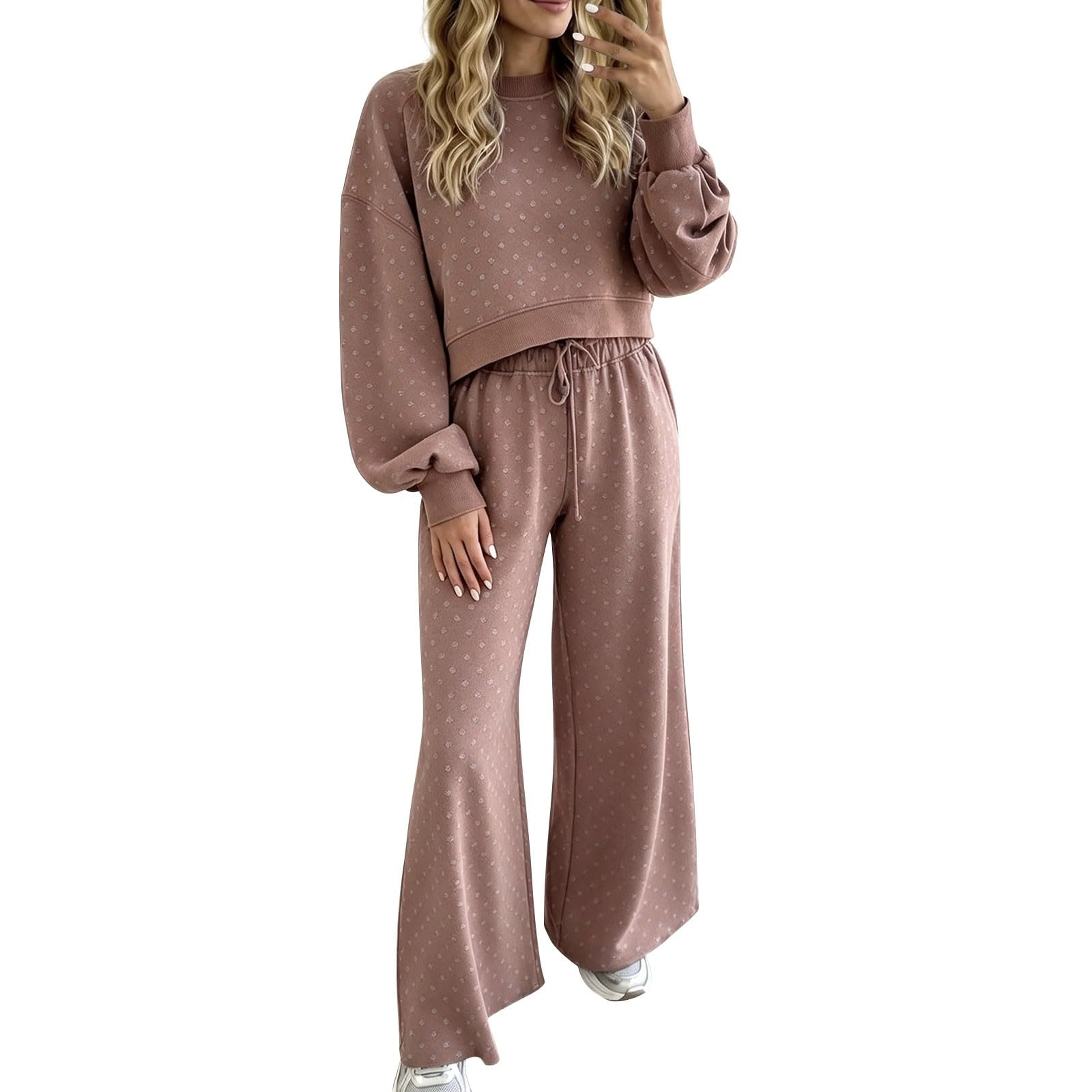 Tute Eleganti Donna 2 Pezzi Completi Palestra Manica Lunga Girocollo Tuta Da Ginnastica Completo Sportiva Casual Set Top E Pantaloni a Gamba Larga Tute Per Jogging Fitness Yoga Autunnale Invernale