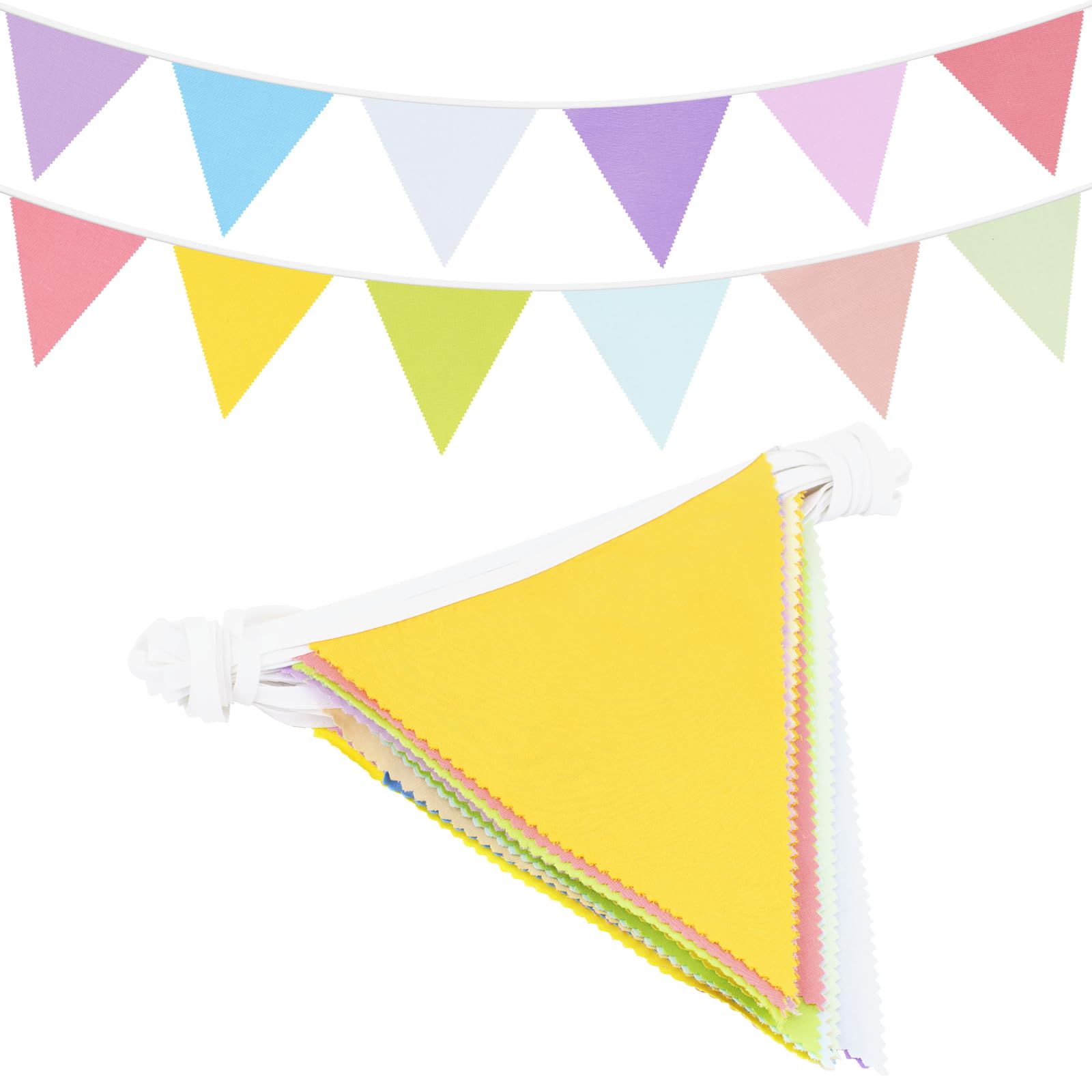 G2PLUS 12M Pastel Fabric Bunting Banner, 42PCS Large Reusable Cotton Triangle Garland, 19x21CM for Garden Tea Wedding Baby Shower Birthday Parties