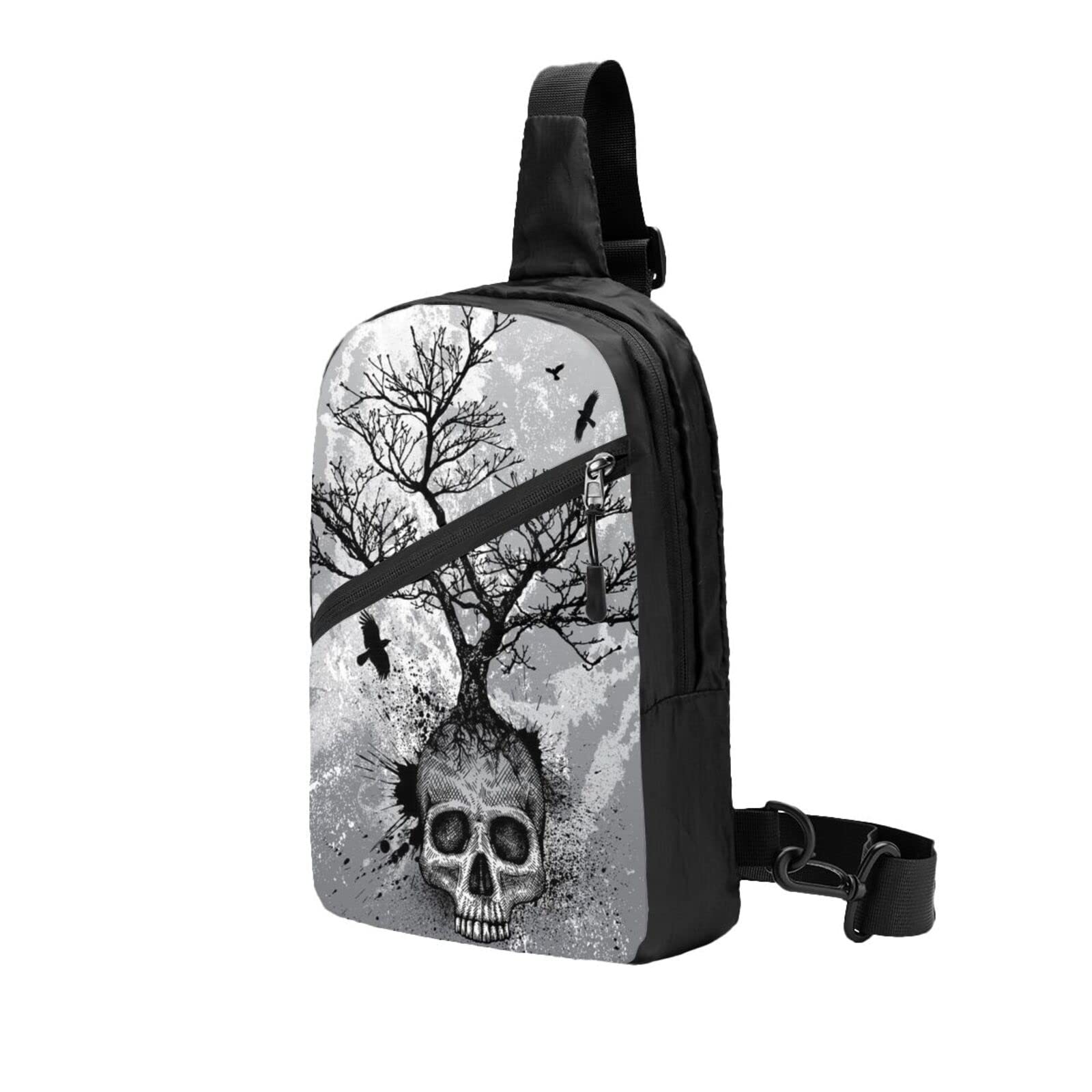 Collapsible Chest Bag Horror Skull Tree Sling Bag for Men & Women, Sling Backpack for Travel Hiking-Black-One Size