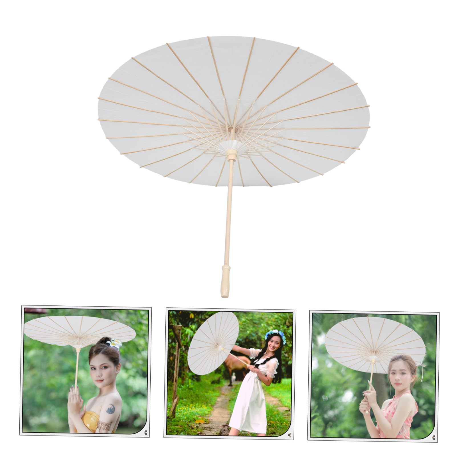 Abaodam 4 Stück Weißer Geölter Papierschirm mit Holzgriff für Hochzeit Dekoration und Fotoshooting im Chinesisch Japanischen Stil 84cm Groß Langlebig für Drinnen und Draußen
