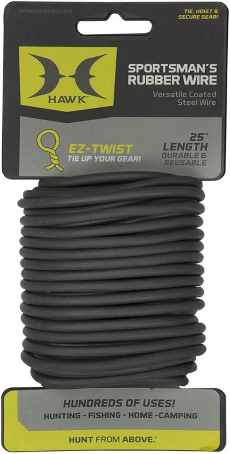 HAWK Sportman's Rubber Wire Durable Easy to Use Reusable 25' Long Rust-Free Coated Wire for Hunting, Fishing, Camping 40 LBS Weight Capacity