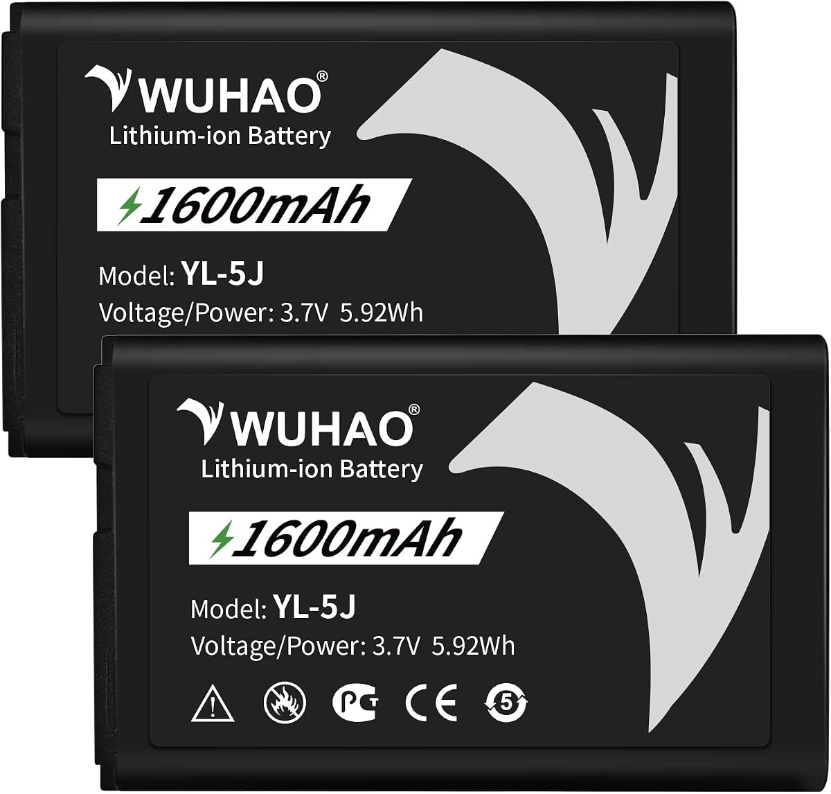 WUHAO 2-Pack for Yealink W56h Battery Upgraded 1500mAh YL-5J Battery for Yealink W56h W59R W76P W56h/p W60P W77P W79P One Talk IP DECT Replacement 3.7V
