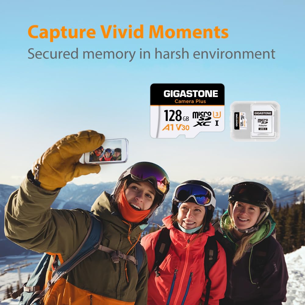 GIGASTONE 128GB Scheda Micro SD, Camera Plus, Action Camera, Sports Camera, 100MB/s, Registrazione Video 4K, Scheda di Memoria MicroSDXC UHS-I A1 V30 U3