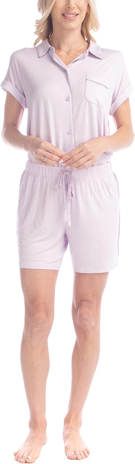 Goodnight Kiss Chic Women's Pajama Set - Soft 2 Piece Button Down Shirt and Sleep Shorts - Image 5