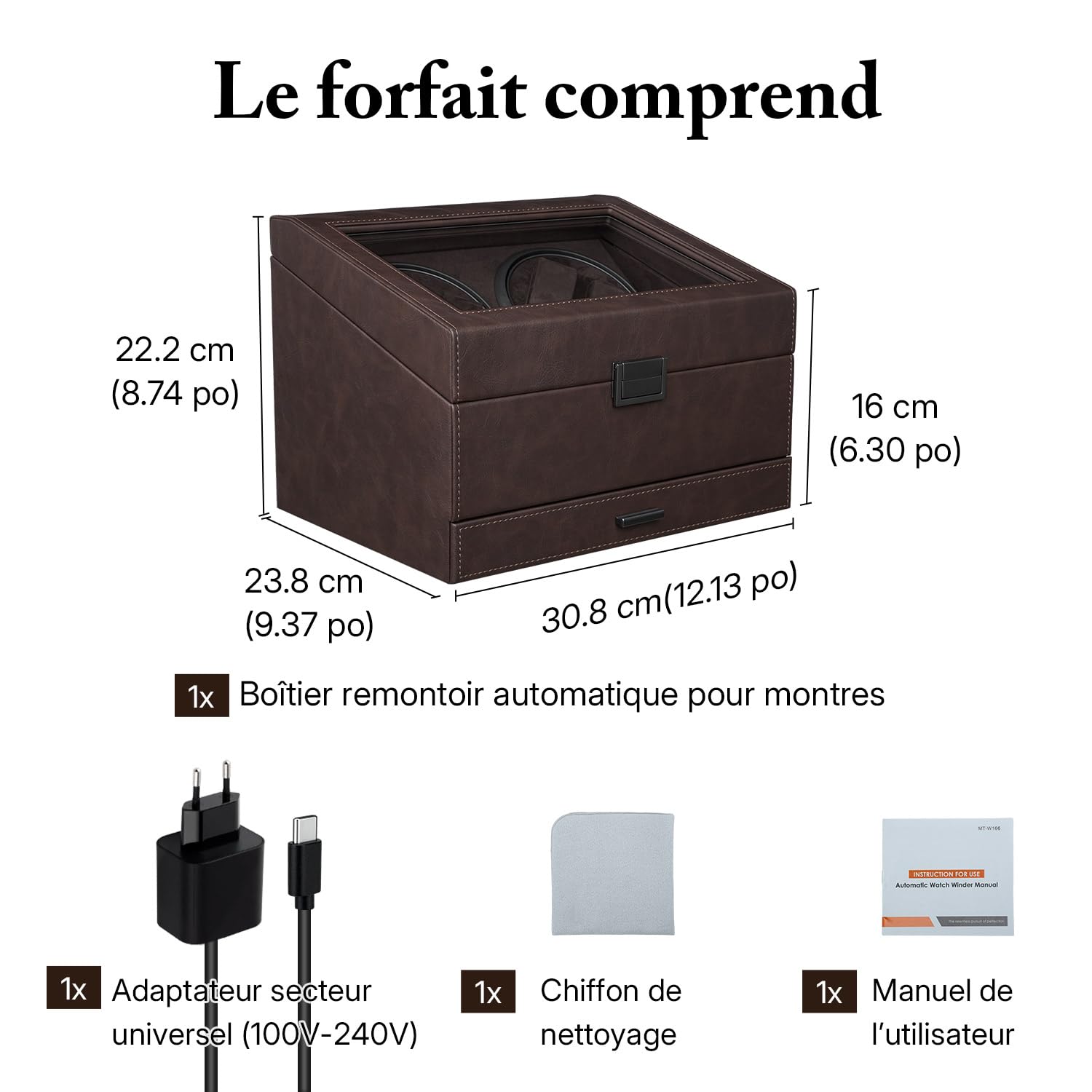 Mcbazel Remontoir Automatique pour 4 Montres avec 6 Compartiments | Éclairage d'Ambiance LED Bleu, Moteur Ultra-Silencieux, 4 Modes de Rotation, Fonction d'Arrêt Intelligent à l'Ouverture