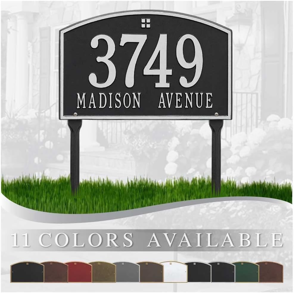Whitehall Personalized Cast Metal Lawn Address Plaque - The Cape Charles Lawn Sign. Made in the USA. Display Your Address and Street Name. Custom House Number Sign. Ground Mount