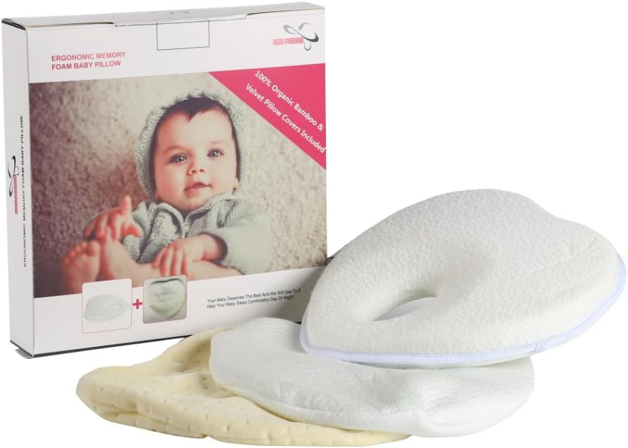 Baby Flat Head Shaping |Prevent Flat Head| Pillow With Memory Foam + FREE eBOOK- Newborn Infant Flat-Head Syndrome+100% Cotton Pillow Cover+TWO Pillowcases 100% Organic Bamboo And Velvet Pillowcase