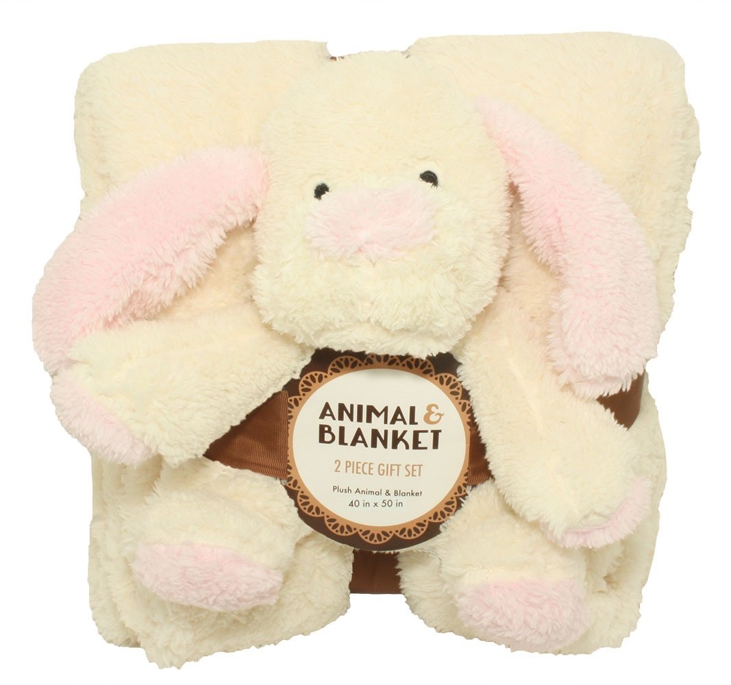 silver one sherpa plush stuffed animal and throw blanket