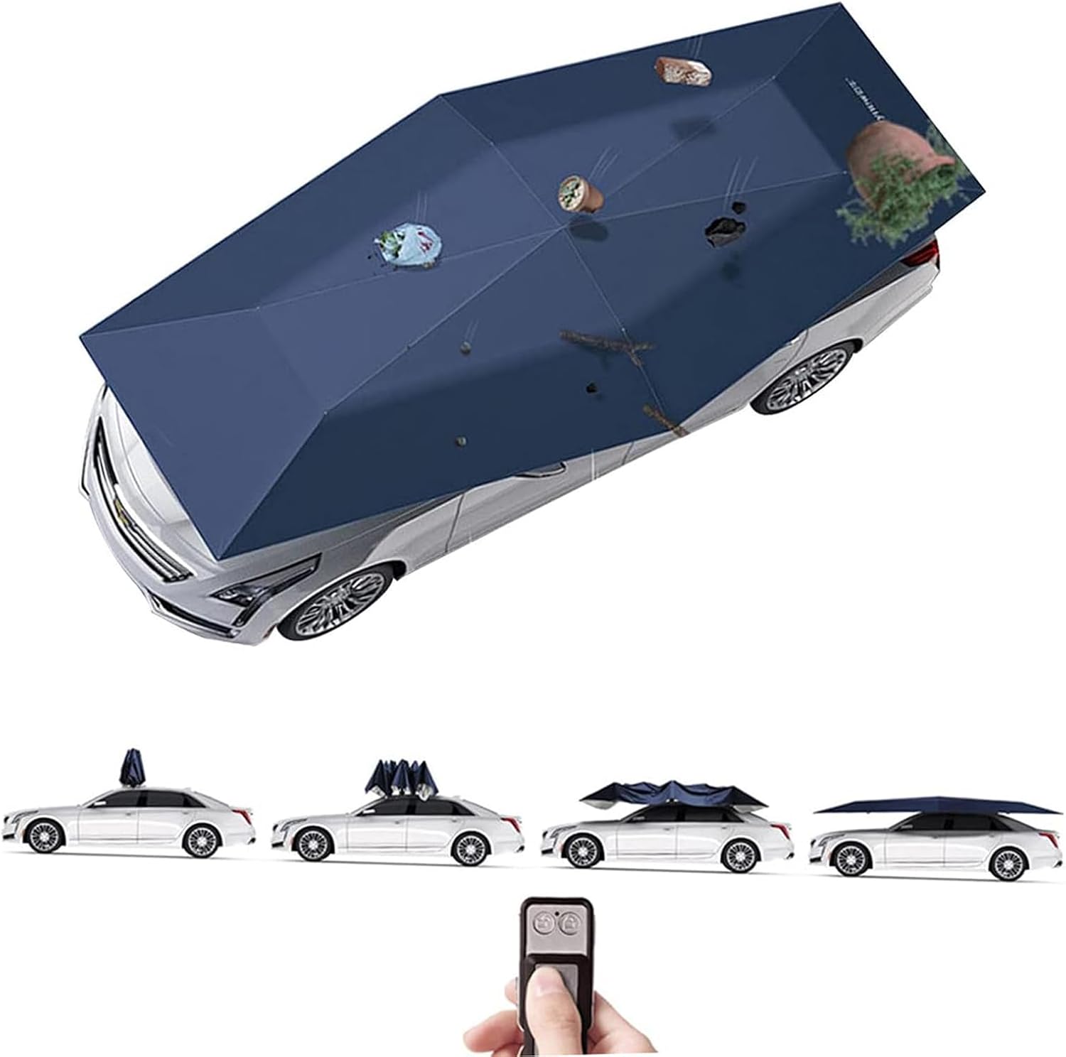 Fully Automatic Car Tent Umbrella, Car Umbrella Roof Top Sun Shade Cover Electric, Portable Folding Waterproof All Weather Car Cover Protection from Hail Snow Sun Bird Poop (189 inch)