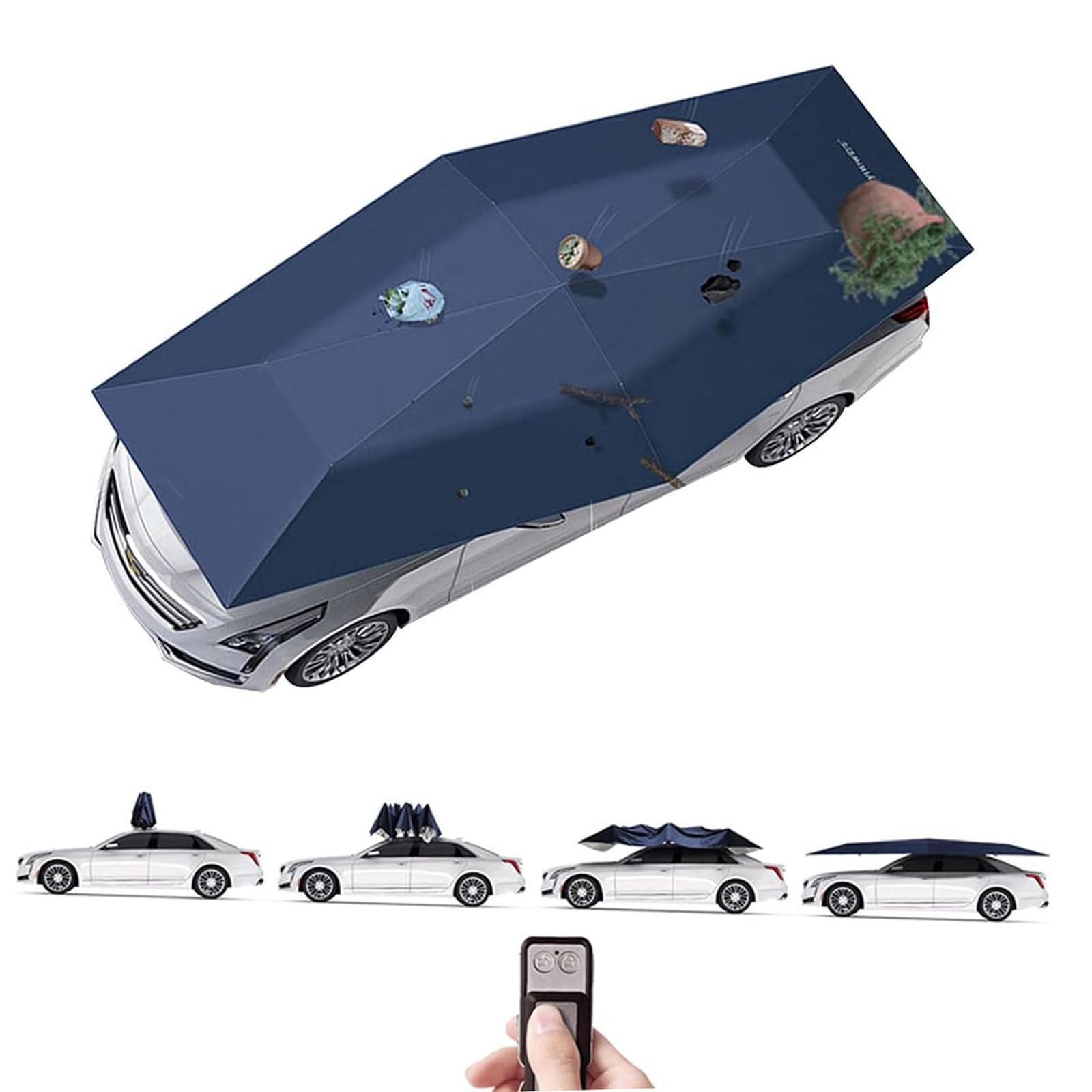 SEE DESCRIPTION Fully Automatic Car Tent Umbrella, Car Umbrella Roof Top Sun Shade Cover Electric, Portable Folding Waterproof All Weather Car Cover Protection from Hail Snow Sun Bird Poop (189 inch)