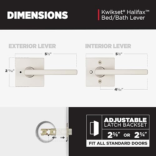 Miniatura 8 de Kwikset Halifax Manija interior de puerta de privacidad con cerradura, manija de puerta para baño y dormitorio, cerradura de botón de presión sin
