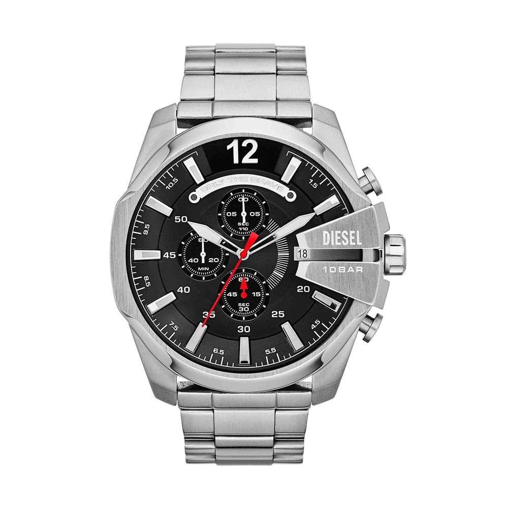 DIESEL Mega Chief Watch for Men, Chronograph Movement with Stainless Steel Strap