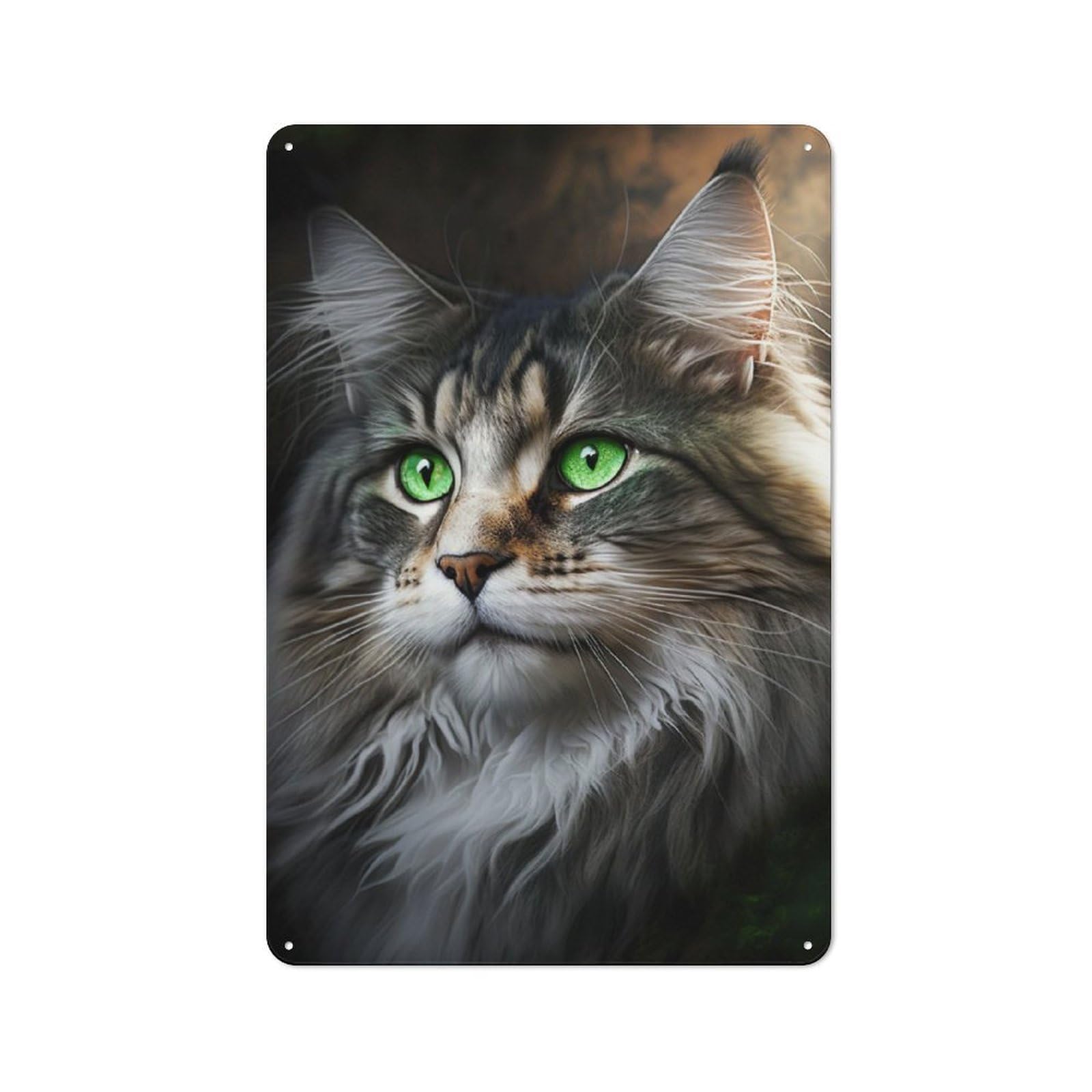 Junmoney Green Eyes Maine Coon Rustic Tin Wall Plaque 30X20cm For Home Bar Wall, For Vintage Wall Decor Fans, For Living Room And Hallway Decor