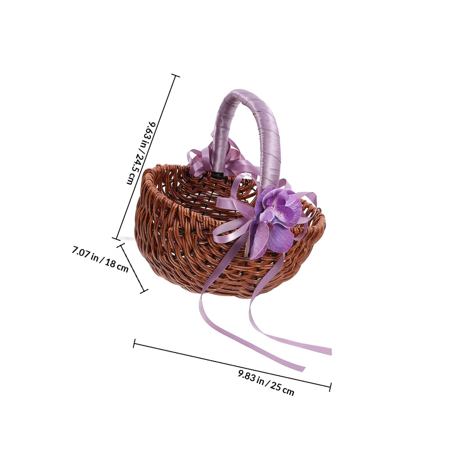 Cesta Tejida para Niña de Flores para Boda Asa Morada, Cesta Decorativa Artesanal de Madera y Plástico, Accesorio Ligero y Resistente para Ceremonias y Eventos Obsequios