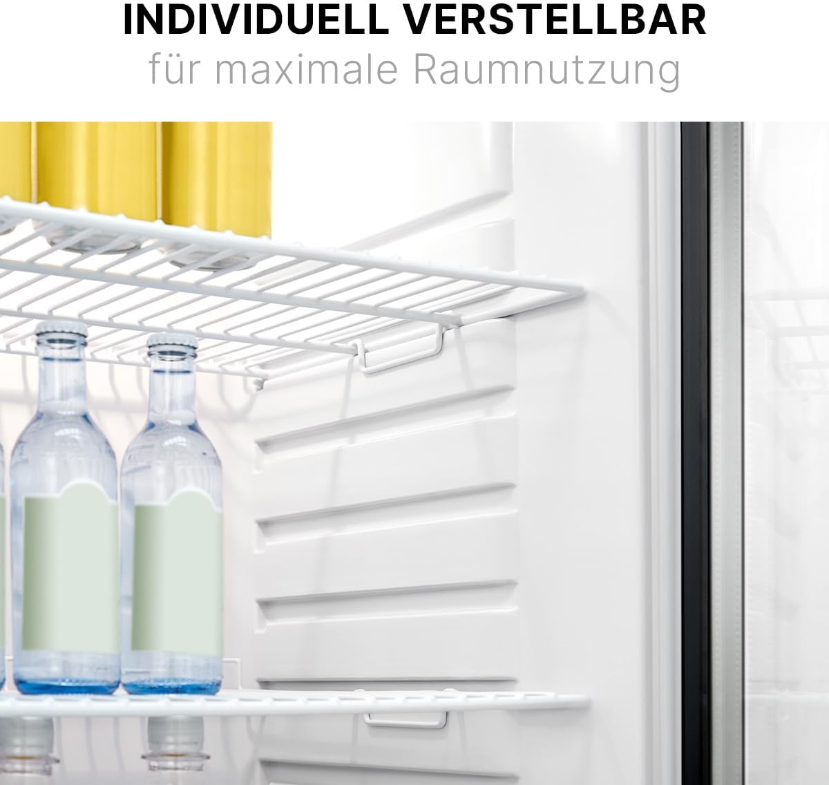 Close-up of an individually adjustable shelf in the Bomann KSG7289 beverage cooler