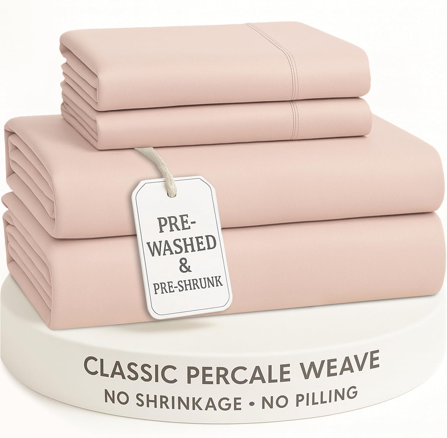 Lane Linen 100% Cotton King Sheet Set - Pre-Washed Percale Weave, 15" Deep Pocket, No Pill, Fade-Resistant, Soft & Breathable - Sepia Rose