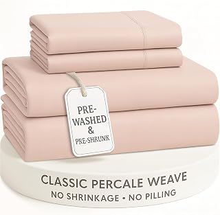 Lane Linen 100% Cotton King Sheet Set - Pre-Washed Percale Weave, 15" Deep Pocket, No Pill, Fade-Resistant, Soft & Breathable - Sepia Rose