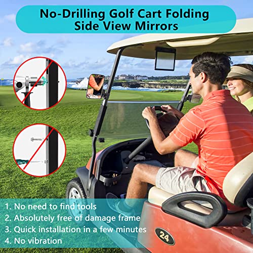 10L0L Golf Cart Mirror No Drilling Side Mirrors Universal For Club Car, Ezgo,Yamaha, Folding Side Rear View Mirrors Adjustable 180 Degree Hd Glass #TOP1