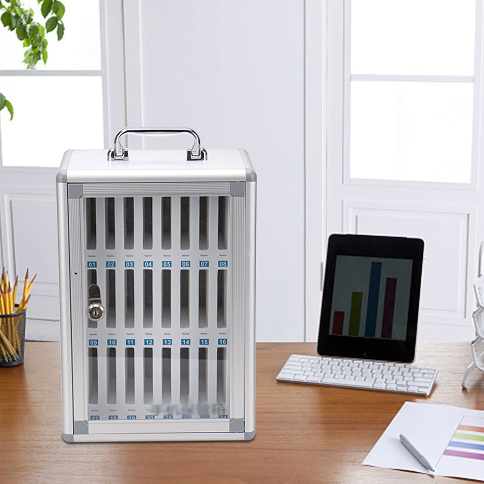 Armadietto di Ricarica per cellulari con 24 Scomparti, Organizer per cellulari Trasparente con Chiusura a Chiave, Scatola Porta cellulari a più Scomparti