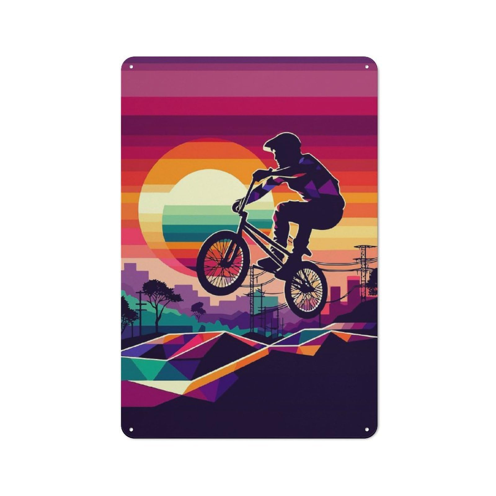 Junmoney Freestyle Bmx Sunset Wpap Tin Wall Plaque 30X20cm With For Garage Or Workshop, For An Autumn Wall Display In Garage And Workshop