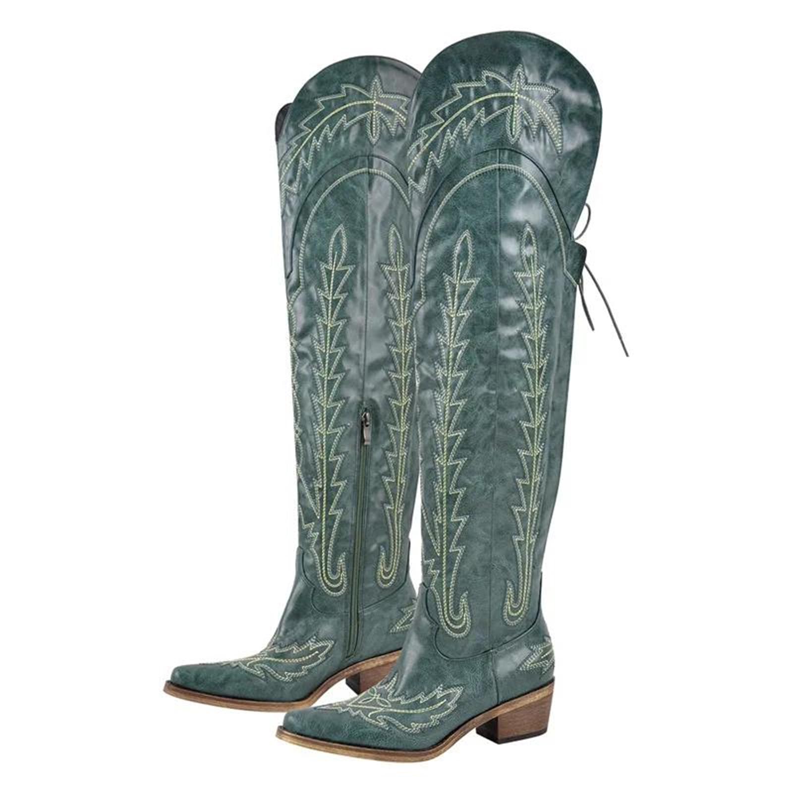 Lmtossey Stivali da donna sopra il ginocchio in finta pelle per le donne stivali da cowboy per le donne stivali da cowgirl alti coscia regolabile