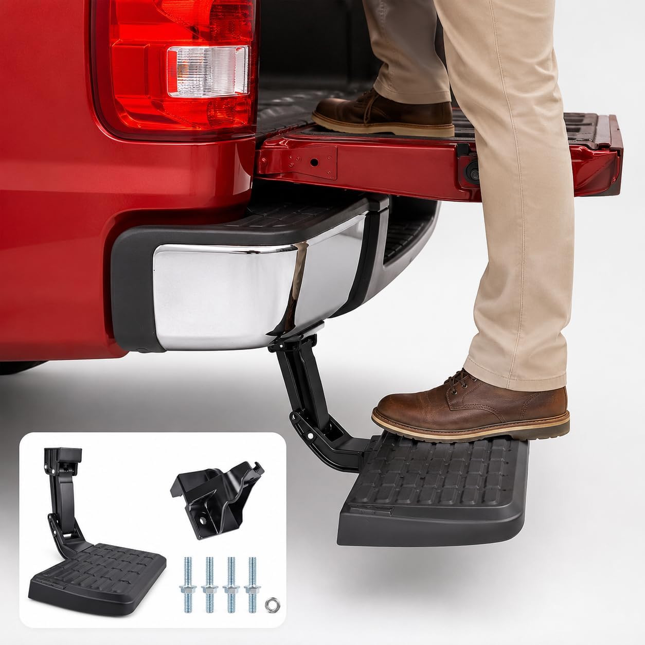 Rear Bed Step Tailgate Bedstep FIT Toyota Tundra 2022-2026, Folding Retractable No-Drill Bumper Truck Step, Reference PTS30-34000 PT392-34240