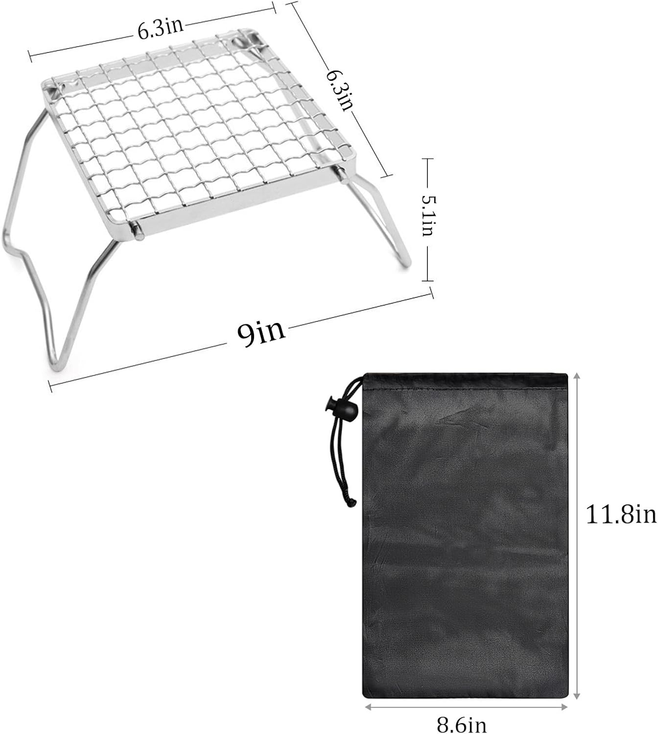 Small Camping Grill, Mini Portable Grill, Bonfire Cooking Utensils | Suitable for outdoor scenarios: hiking, picnicking, fishing, backpacking. Compact and portable.