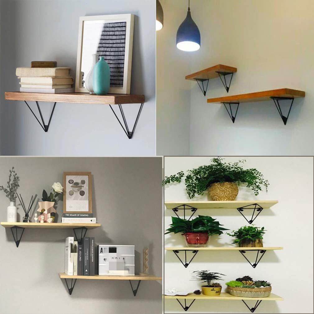2pcs Metal Floating Shelf Bracket,Iron Triangular Shelving Brackets, Hairpin Leg Prism Baffle Support,Wall Mounted Decorative Corner Brace,Concealed Laminate Shelve Hidden Hardware(black13x16cm)