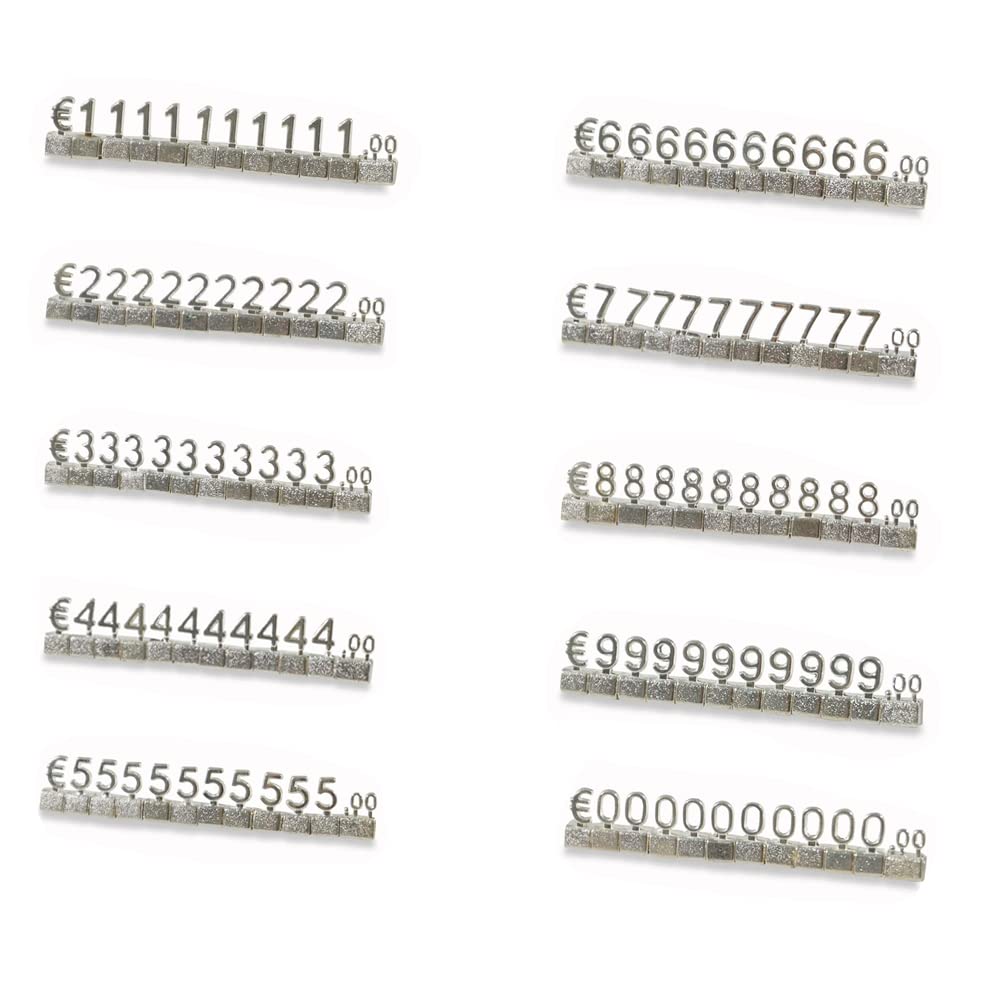 Set de 10 cubes pour l'affichage des prix, mini étiquettes de prix en métal 3D, réglables, amovibles, kit pour l'affichage des prix (argent/EUR)