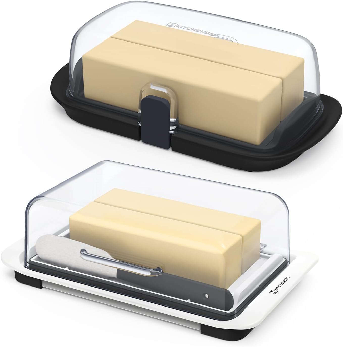 KITCHENDAO Large One-handed Butter Dish and Airtight Flip-Top Butter Dish