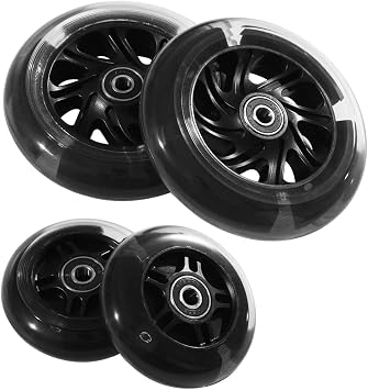 Front 120mm & Rear 80mm Light-Up Flashing 3-Wheeled kid Scooter Replacement Wheels, Complete Wheels Set for 3-Wheeled Kid Push Scooter, Set of 4 (Black)